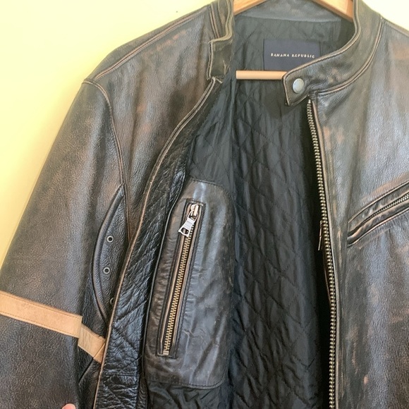 Banana Republic Brown Vintage Cafe Racer Motorcycle Leather Bomber Jacket XL T - Picture 10 of 17